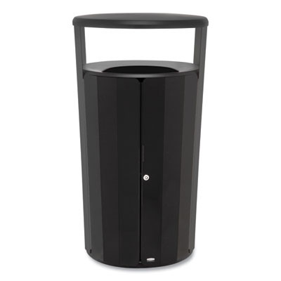 Resist Round Waste Container, 33 Gal, Metal, Black