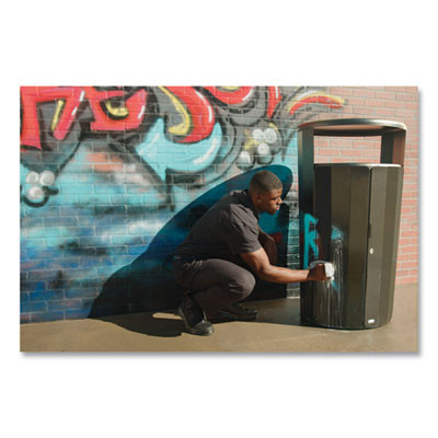 Resist Round Waste Container, 33 Gal, Metal, Black