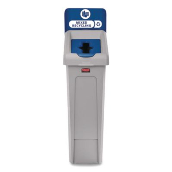 Slim Jim Recycling Station Kit, 1-Stream Mixed Recycling, 23 Gal, Plastic, Gray/Blue