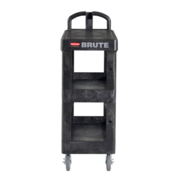 Brute 3-Shelf Heavy-Duty Ergo Flat Utility Cart, Plastic, 3 Shelves, 600 Lb Capacity, 25.24" x 48.63" x 46.18", Black