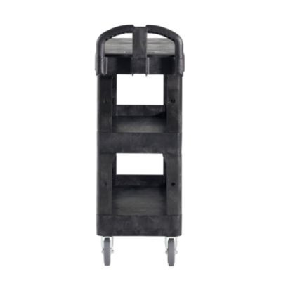 Brute 3-Shelf Heavy-Duty Ergo Flat Utility Cart, Plastic, 3 Shelves, 600 Lb Capacity, 25.24" x 48.63" x 46.18", Black