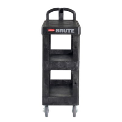 Brute 3-Shelf Heavy-Duty Ergo Flat Utility Cart, Plastic, 3 Shelves, 600 Lb Capacity, 25.24" x 48.63" x 46.18", Black