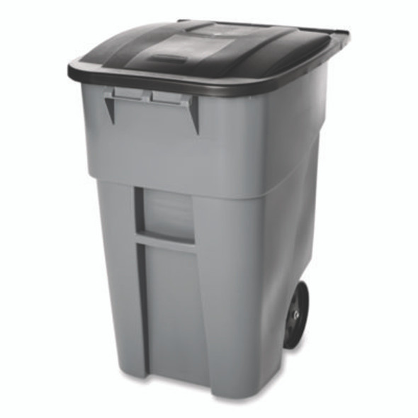 Rollout Container, 50 Gal, Molded Plastic, Gray