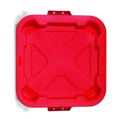 Square Brute Lid, 21.88w x 21.88d x 2.13h, Red, 6/Carton