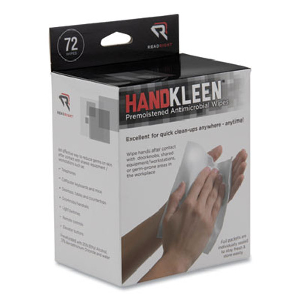 Handkleen Premoistened Antibacterial Wipes, 7 x 5, Foil Packet, Unscented, White, 72/Box