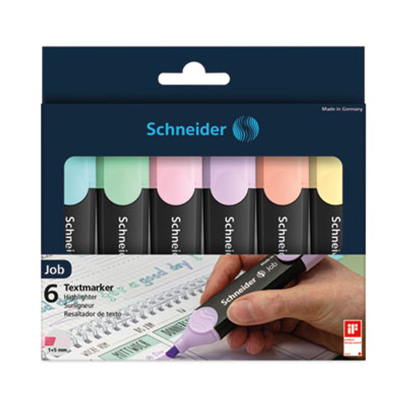 Job Pastel Highlighters, Chisel Tip (1Mm/5Mm), Assorted Ink Colors, Black/Assorted Barrel Colors, 6/Pack