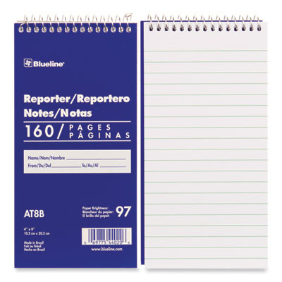 Reporters Note Pad, Blue Cover, Medium/College Rule, (80) White 4 x 8 Sheets