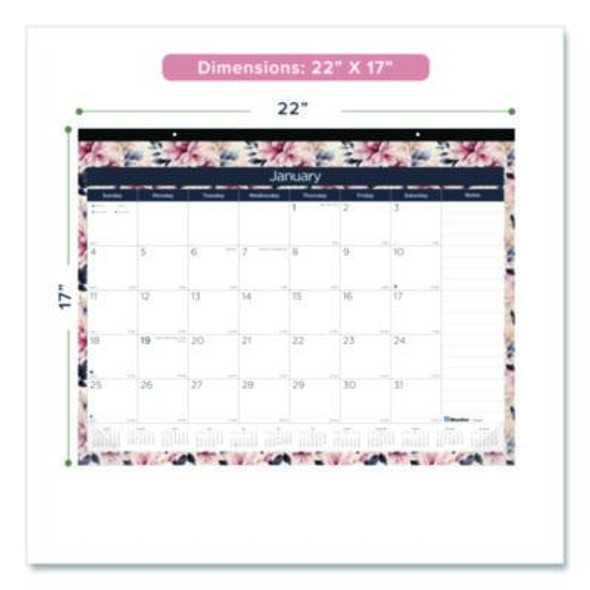Monthly Desk Pad Calendar, Floral Artwork, 22 x 17, Black Binding, White/Multicolor Sheets, 12-Month (Jan-Dec): 2026