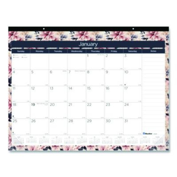 Monthly Desk Pad Calendar, Floral Artwork, 22 x 17, Black Binding, White/Multicolor Sheets, 12-Month (Jan-Dec): 2026