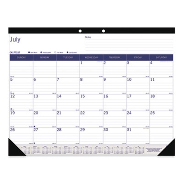 Duraglobe Academic Desk Pad Calendar, 22 x 17, White/Blue/Gray Sheets, Black Headband, 13-Month: July 2025 To July 2026