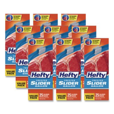 Slider Stand And Fill Freezer Storage Bags, 1 Gal, 10.56" x 11", Clear, 25 Bags/Box, 9 Boxes/Carton