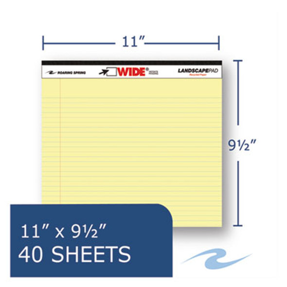 Wide Landscape Format Writing Pad, Unpunched With Standard Back, Medium/College Rule, 40 Canary-Yellow 11 X 9.5 Sheets