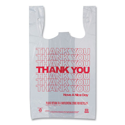 Thank You Bags, Thank You - Have a Nice Day Labeling, Cut-Out Handles, 11.5" x 6.5" x 20", White/Red, 775/Carton