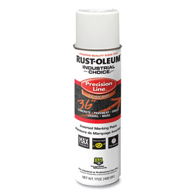 Industrial Choice M1600 System Solvent-Based Precision Line Marking Paint, Flat White, 17 Oz Aerosol Can, 12/Carton