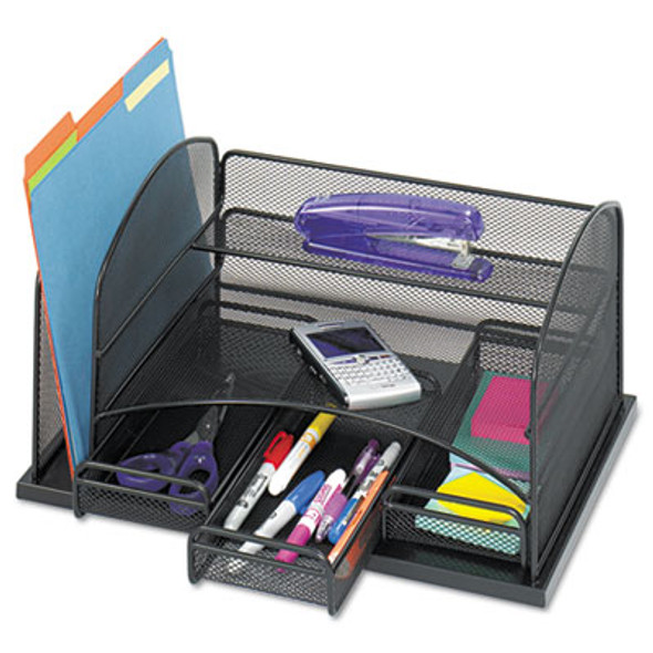 Onyx Organizer With 3 Drawers, 6 Compartments, Steel, 16 x 11.5 x 8.25, Black