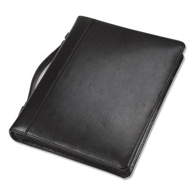 Leather Multi-Ring Zippered Portfolio, Two-Part, 1" Cap, 11 X 13 1/2, Black