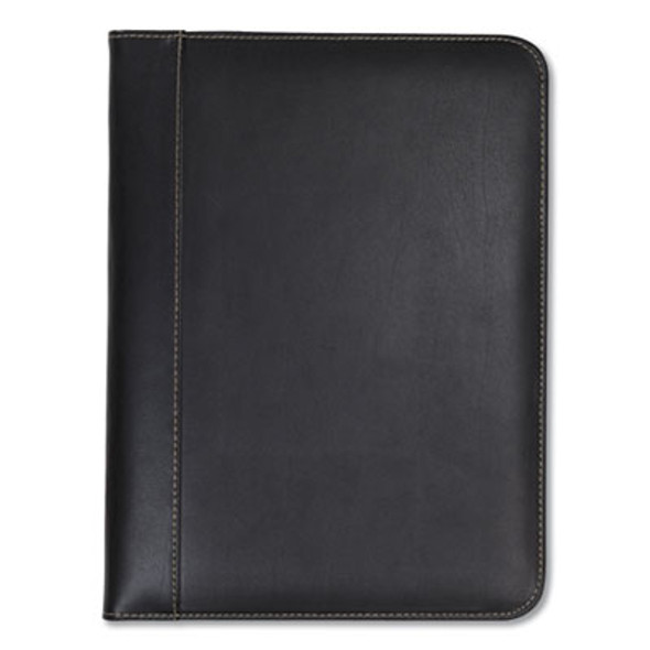 Contrast Stitch Leather Padfolio, 8 1/2 X 11, Leather, Black