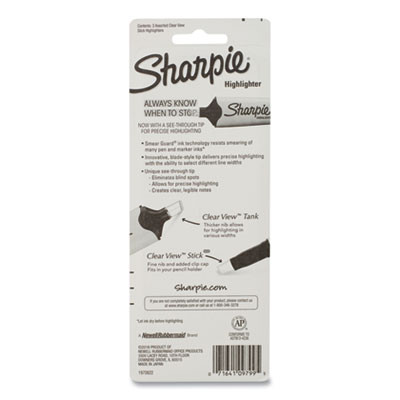 Clearview Pen-Style Highlighter, Assorted Ink Colors, Chisel Tip, Assorted Barrel Colors, 3/Pack