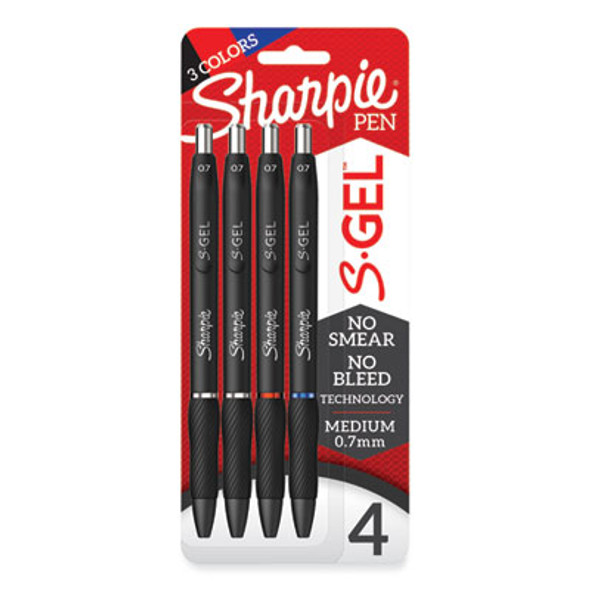 S-Gel High-Performance Gel Pen, Retractable, Medium 0.7 Mm, Assorted Ink Colors, Black Barrel, 4/Pack
