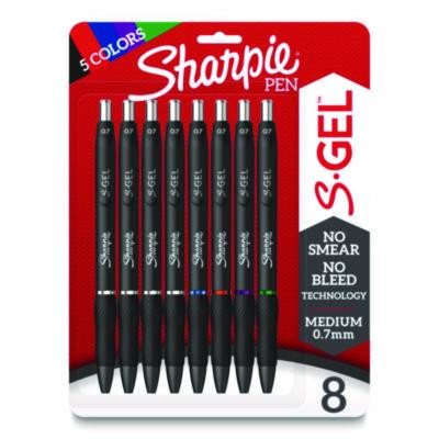 S-Gel High-Performance Gel Pens, Retractable, Medium 0.7 Mm, Assorted Ink Colors, Black Barrel, 8/Pack