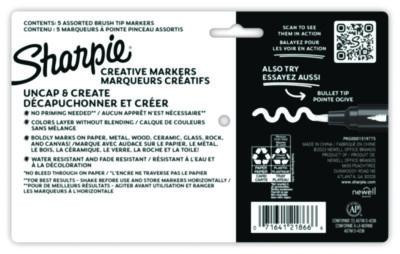 Creative Markers, Fine Brush Tip, Assorted Colors, 5/Pack