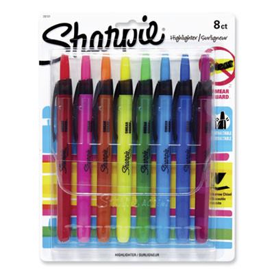 Retractable Highlighters With Storage Pouch, Assorted Ink Colors, Chisel Tip, Assorted Barrel Colors, 8/Set