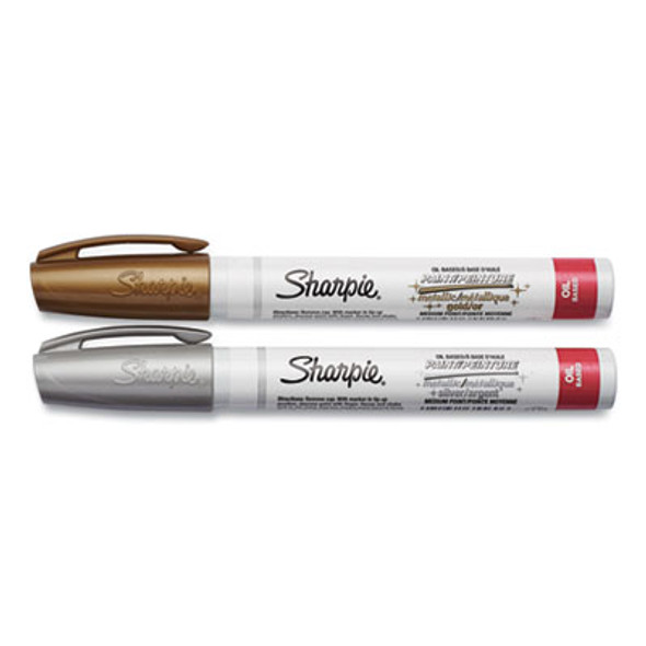 Permanent Paint Marker, Medium Bullet Tip, Assorted Metallic Colors, 2/Pack