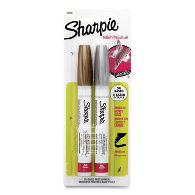 Permanent Paint Marker, Medium Bullet Tip, Assorted Metallic Colors, 2/Pack