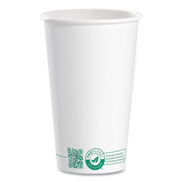 Compostable Paper Hot Cups, 16 Oz, White/Green, 1,000/Carton