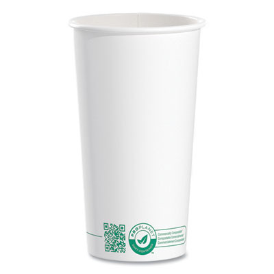 Compostable Paper Hot Cups, Proplanet Seal, 20 Oz, White/Green, 600/Carton