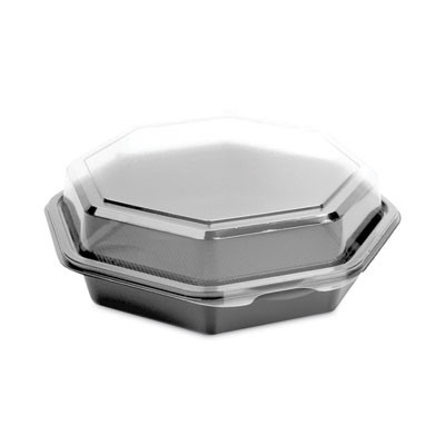 Creative Carryouts Octaview Hinged Lid Containers, 7.5 x 8 x 2.4, Black/Clear, Plastic, 100/Carton
