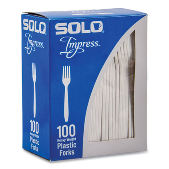 Impress Heavyweight Full-Length Polystyrene Cutlery, Fork, Plastic, White, 100/Box, 10 Boxes/Carton