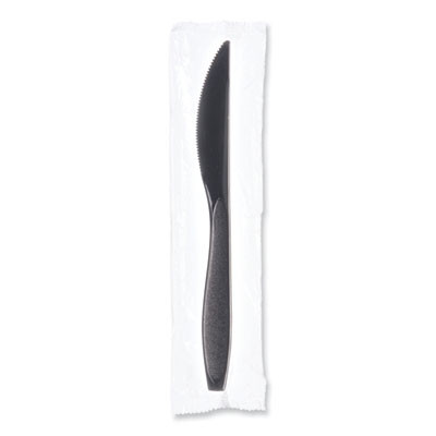 Reliance Classic Plastic Cutlery, Individually Wrapped, Medium Heavyweight Knife, Black, 1,000/Carton