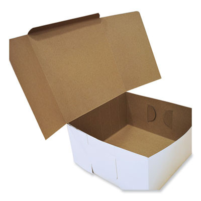 White One-Piece Non-Window Bakery Boxes, Standard, 12 x 12 x 6, White/Brown, Paper, 50/Bundle