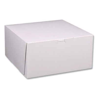 White One-Piece Non-Window Bakery Boxes, Standard, 12 x 12 x 6, White/Brown, Paper, 50/Bundle