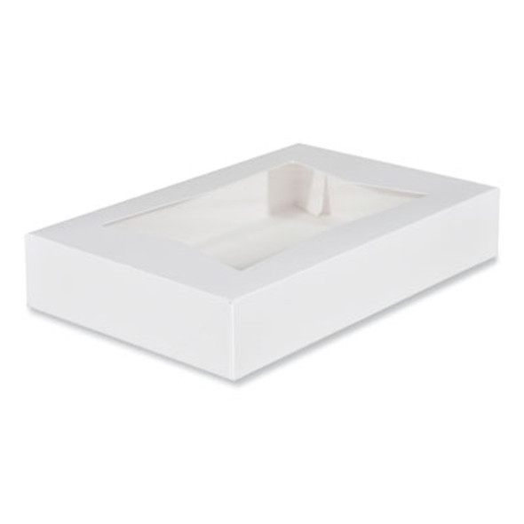 White Window Bakery Boxes With Attached Flip Top, 6-Corner Beers Design, 12 x 8 x 2.25, White, Paper, 200/Carton