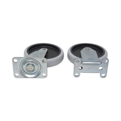 Replacement Plate Casters, (2) Rigid Mount Plate, (2) Swivel Mount Plate, 5" Soft Rubber Wheel, Gray, 4/Set