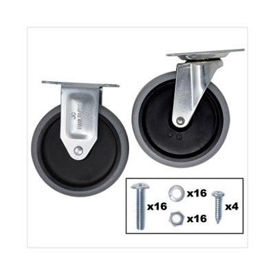 Replacement Plate Casters, (2) Rigid Mount Plate, (2) Swivel Mount Plate, 5" Soft Rubber Wheel, Gray, 4/Set