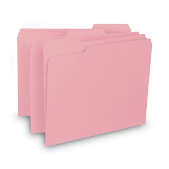 Interior File Folders, 1/3-Cut Tabs: Assorted, Letter Size, 0.75" Expansion, Pink, 100/Box