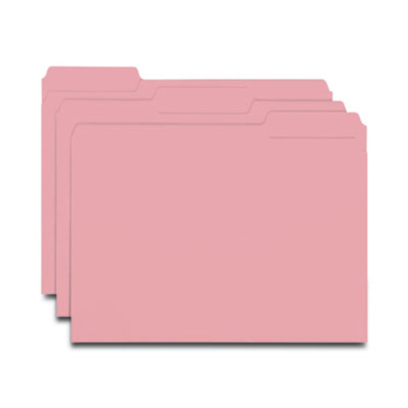 Interior File Folders, 1/3-Cut Tabs: Assorted, Letter Size, 0.75" Expansion, Pink, 100/Box