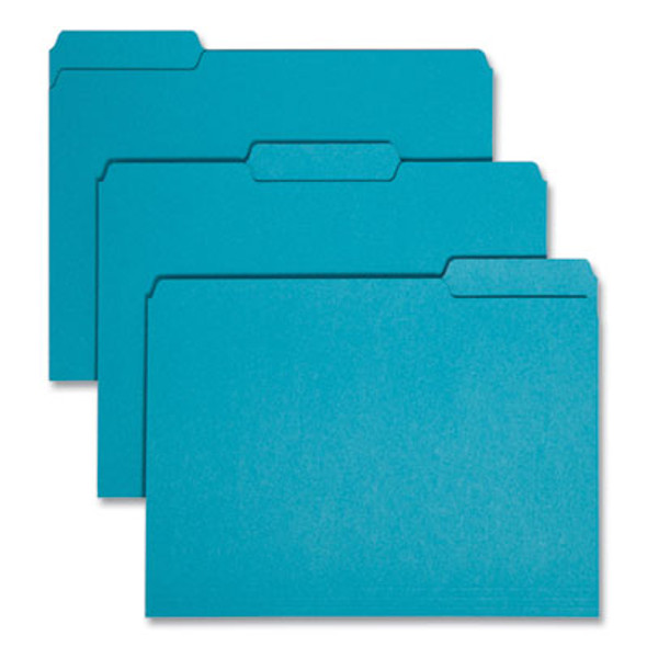 Interior File Folders, 1/3-Cut Tabs: Assorted, Letter Size, 0.75" Expansion, Teal, 100/Box