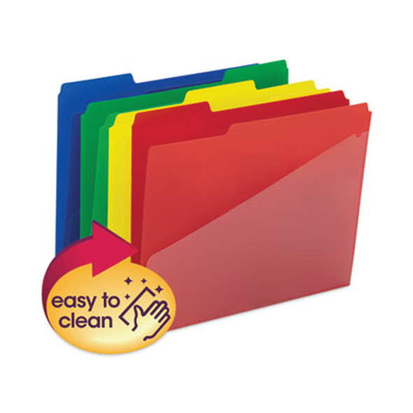 Poly Colored File Folders With Slash Pocket, 1/3-Cut Tabs: Assorted, Letter Size, 0.75" Expansion, Assorted Colors, 12/Pack
