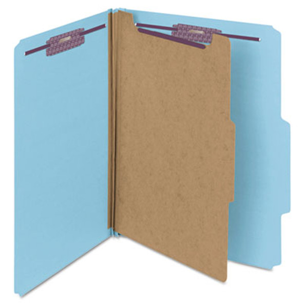 Pressboard Top Tab Classification Folders, Expands 2", 1 Divider, 4 Safeshield Fasteners, Letter Size, Blue, 10/Box