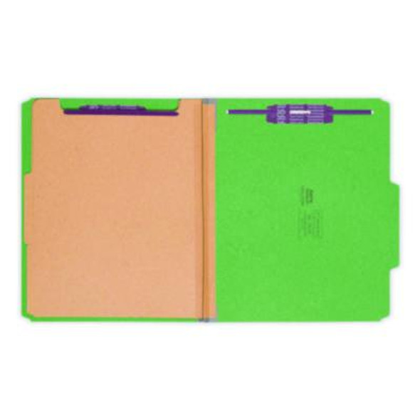 Pressboard Top Tab Classification Folders, Expands 2", 2 Dividers, 6 Safeshield Fasteners, Letter Size, Green, 10/Box