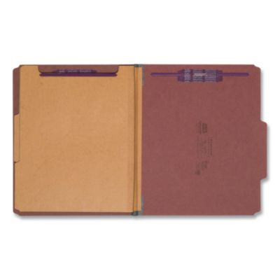 Pressboard Classification Folders, 2/5-Cut Tab, Expands 2", 2 Dividers, 6 Safeshield Fasteners, Letter Size, Red, 10/Box