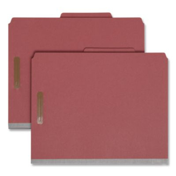Recycled Pressboard Classification Folders, 2/5-Cut Tab, Expands 3", 3 Dividers, 8 Fasteners, Letter Size, Red, 10/Box
