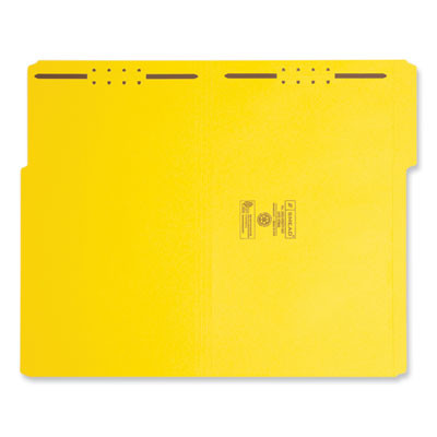 Top Tab Colored Fastener Folders, 1/3-Cut Tab: Assorted, Expands 0.75", 2 Fasteners, Legal Size, Yellow, 50/Box