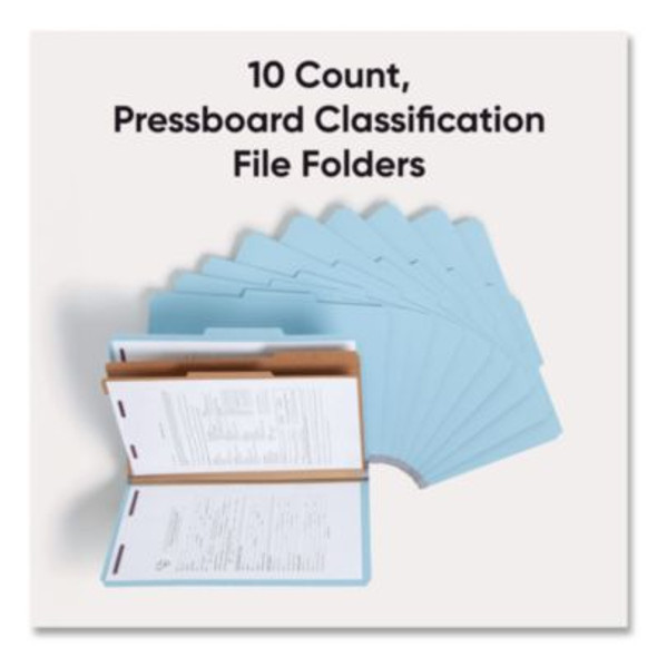 Six-Section Pressboard Top Tab Classification Folders, Six Safeshield Fasteners, 2 Dividers, Legal Size, Blue, 10/Box
