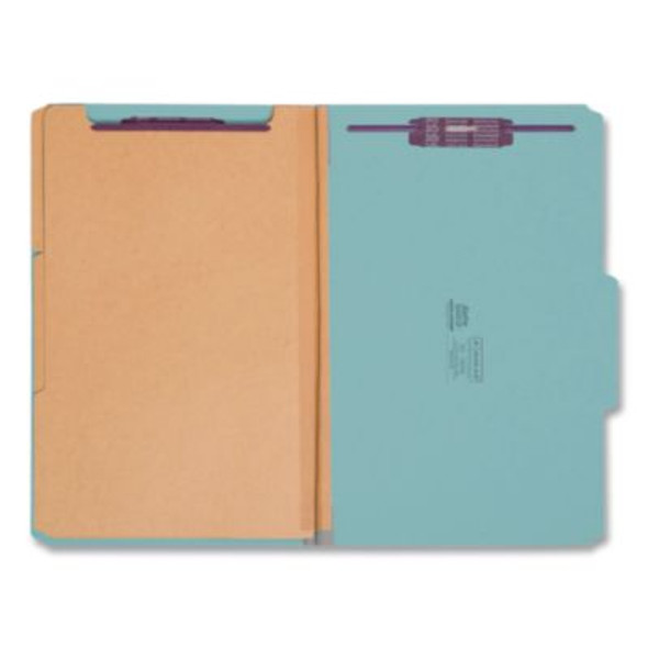Pressboard Top Tab Classification Folders, 2/5 Tab, Expands 3", 3 Dividers, 8 Safeshield Fasteners, Legal Size, Blue, 10/Box