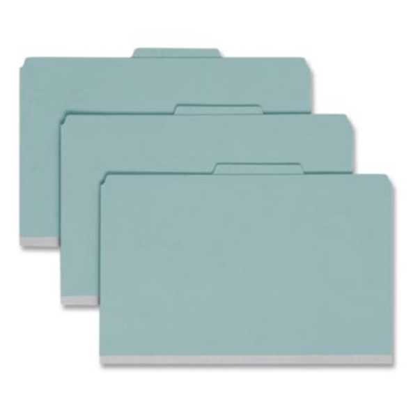 Pressboard Top Tab Classification Folders, 2/5 Tab, Expands 3", 3 Dividers, 8 Safeshield Fasteners, Legal Size, Blue, 10/Box